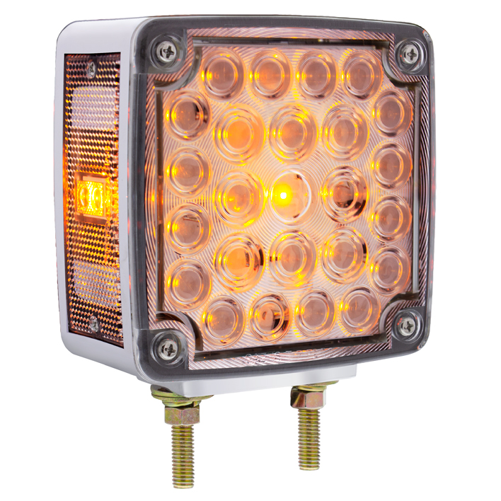52 LED Double Stud Double Face Turn Signal Light (Passenger) - Amber & Red LED/Clear Lens - Thumbnail 3