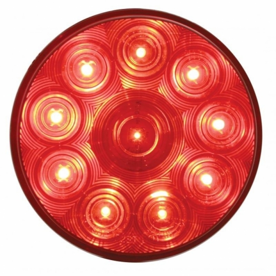 10 LED 4" Round Light (Stop, Turn & Tail) - Red LED/Red Lens (Bulk)