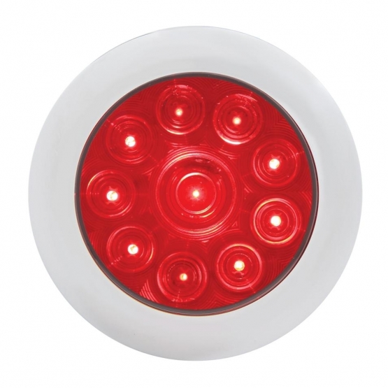 10 LED 4" Round Light With Bezel (Stop, Turn & Tail) - Red LED/Red Lens