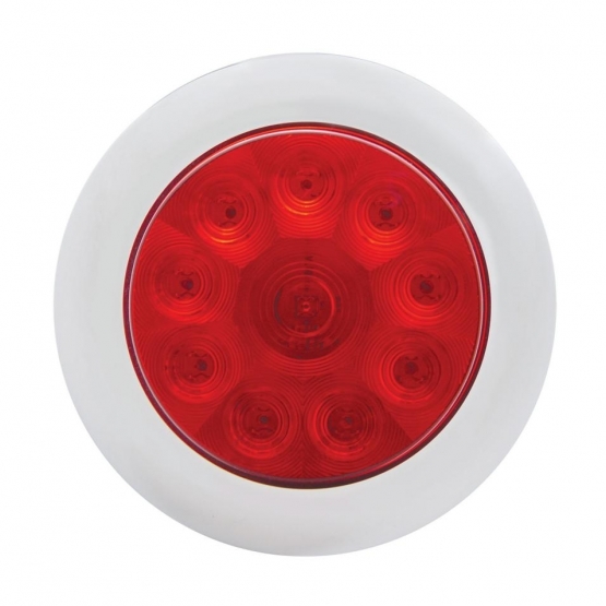 10 LED 4" Round Light With Bezel (Stop, Turn & Tail) - Red LED/Red Lens - Thumbnail 2