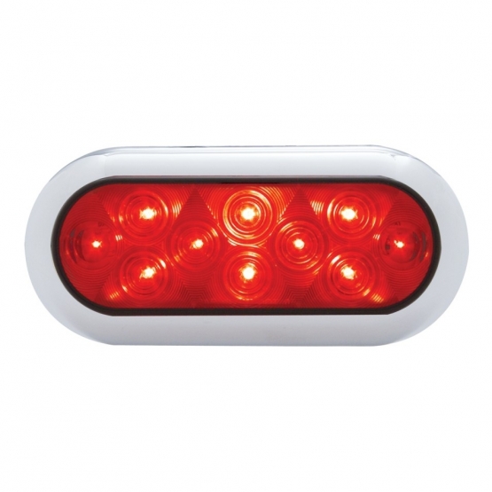10 LED 6" Oval Flange Mount Light With Bezel (Stop, Turn & Tail) - Red LED/Red Lens (Bulk)