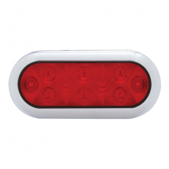 10 LED 6" Oval Flange Mount Light With Bezel (Stop, Turn & Tail) - Red LED/Red Lens (Bulk) - Thumbnail 2