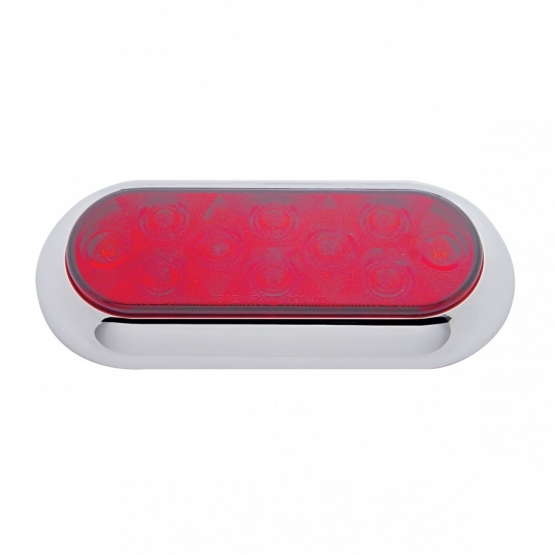 10 LED 6" Oval Flange Mount Light With Bezel (Stop, Turn & Tail) - Red LED/Red Lens (Bulk) - Thumbnail 3