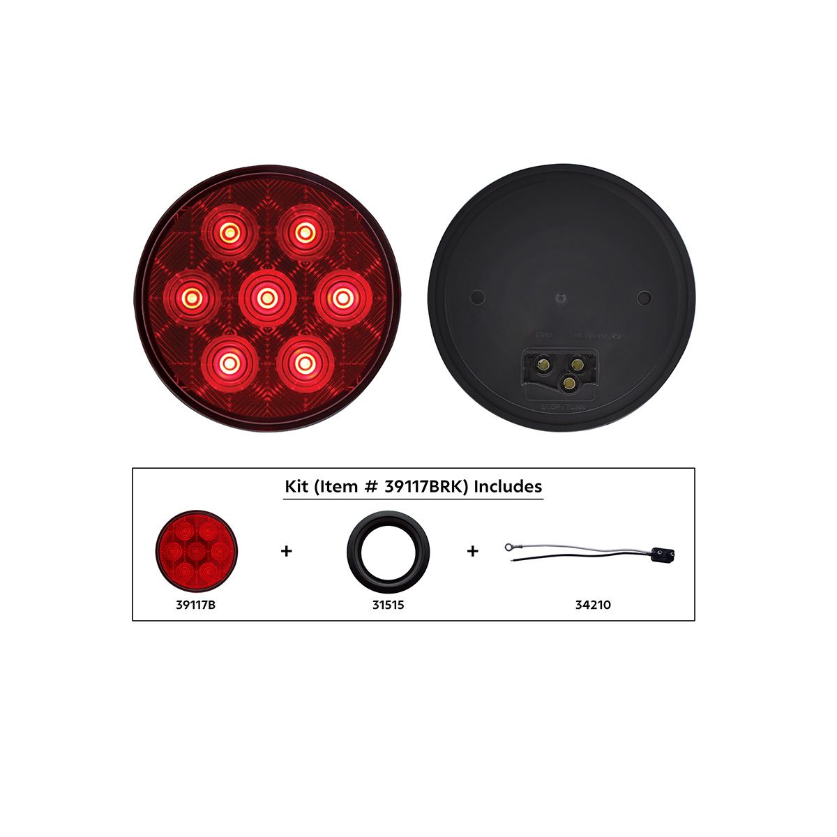 7 LED 4" Round Competition Series Light Kit (Stop, Turn & Tail) - Red LED/Red Lens