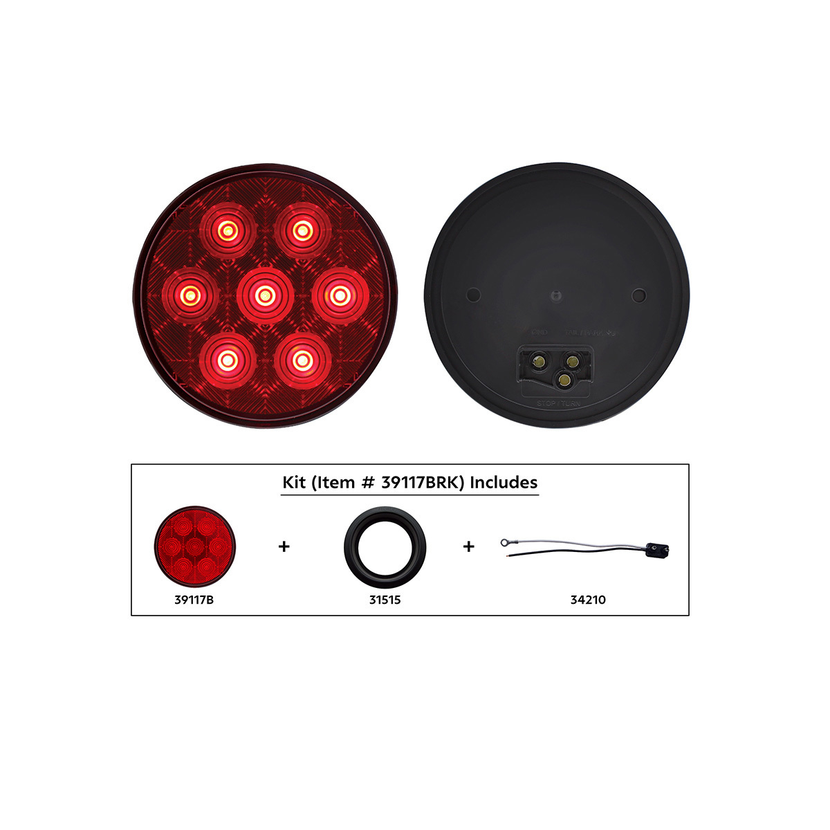 7 LED 4" Round Competition Series Light Kit (Stop, Turn & Tail) - Red LED/Red Lens - Thumbnail 6