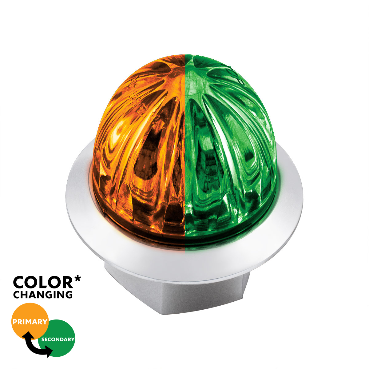 4 LED 1-1/8" Watermelon Double Fury Light With Clear Lens (Clearance/Marker) - Amber & Green LED