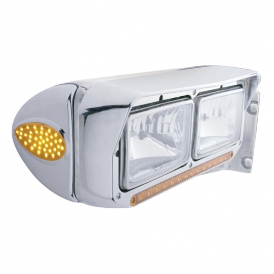 39 LED Teardrop Headlight Turn Signal Light Cover For Peterbilt - Amber LED/Amber Lens - Thumbnail 4