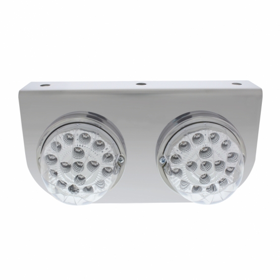 Stainless Light Bracket With 2X 17 LED Dual Function Clear Reflector Lights - Clear Lens - Thumbnail 2