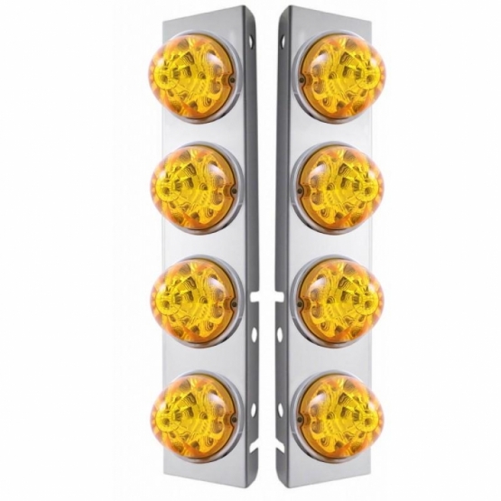 SS Front Air Cleaner Bracket W/8X 17 Amber LED Refl. Watermelon Lights & SS Bezels For Peterbilt-Amber Lens (Pair)