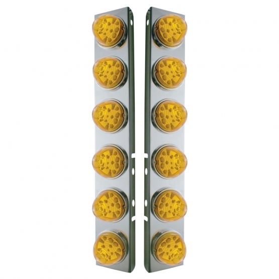 SS Front Air Cleaner Bracket W/12X 17 Amber LED Refl. Watermelon Lights & SS Bezels For Peterbilt-Amber Lens (Pair) - Thumbnail 2