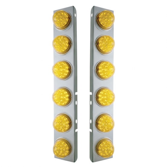 SS Front Air Cleaner Bracket With 12X 17 Amber LED Reflector Lights & SS Bezels For Peterbilt-Amber Lens