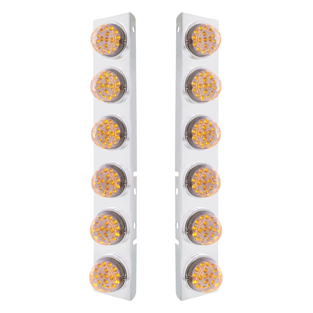 SS Front Air Cleaner Bracket With 12X 17 Amber LED Dual Function Reflector Lights & SS Bezels For Peterbilt-Clear Lens