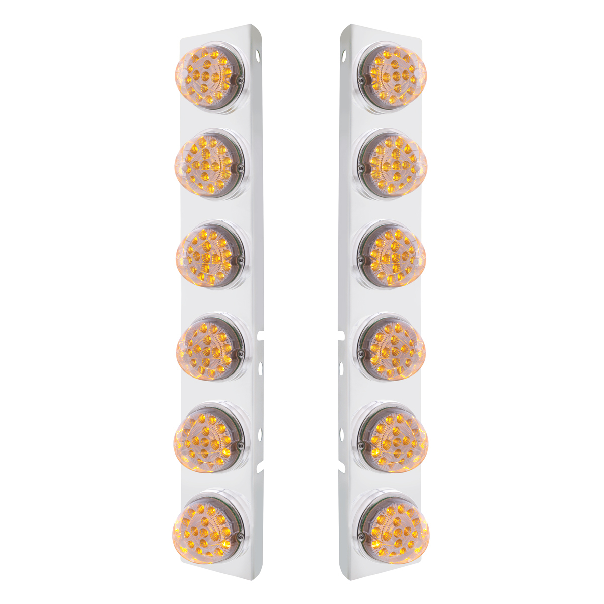 SS Front Air Cleaner Bracket With 12X 17 Amber LED Dual Function Reflector Lights & SS Bezels For Peterbilt-Clear Lens - Thumbnail 4