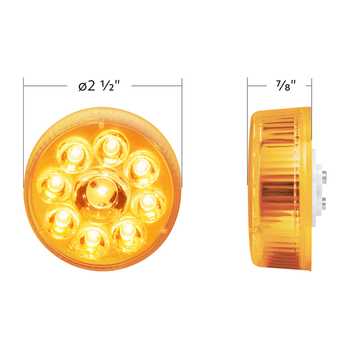 9 LED 2.5" Round Pure Reflector Light Kit (Clearance/Marker) - Amber LED/Amber Lens - Thumbnail 9