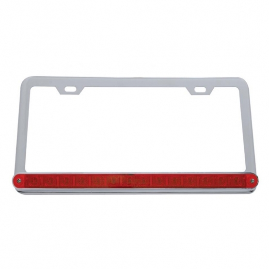 Chrome License Plate Frame With 14 LED 12" Light Bar - Red LED/Red Lens - Thumbnail 2