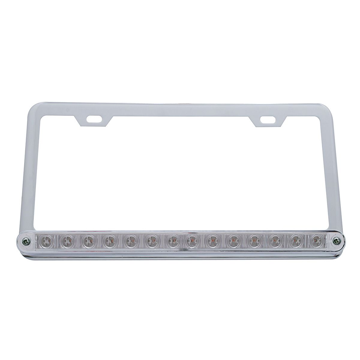 Chrome License Plate Frame With 14 LED 12" Light Bar - Amber LED/Clear Lens