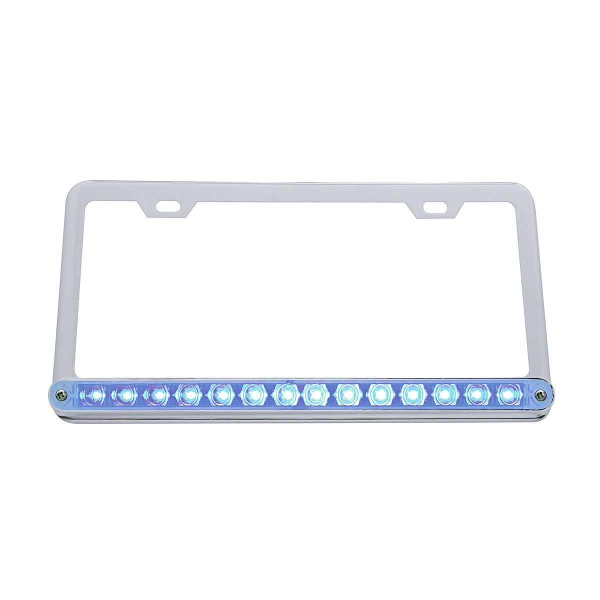 Chrome License Plate Frame With 14 LED 12" Light Bar - Amber LED/Clear Lens - Thumbnail 2