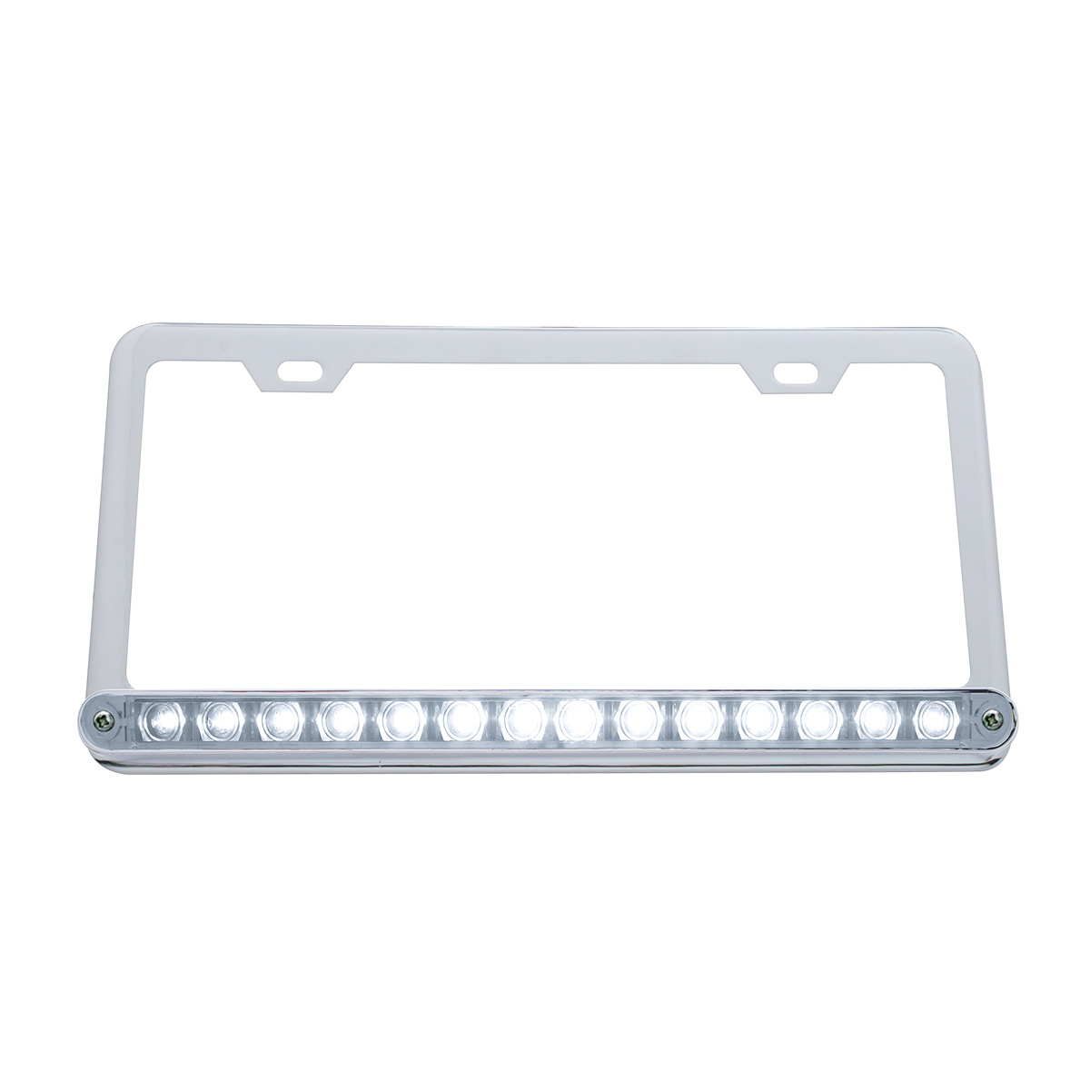 Chrome License Plate Frame With 14 LED 12" Light Bar - Amber LED/Clear Lens - Thumbnail 4