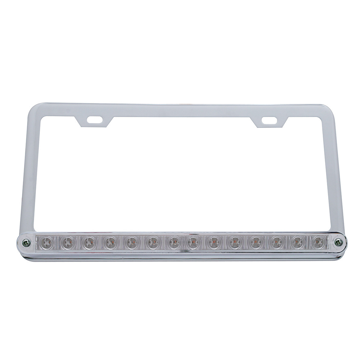 Chrome License Plate Frame With 14 LED 12" Light Bar - Amber LED/Clear Lens - Thumbnail 5