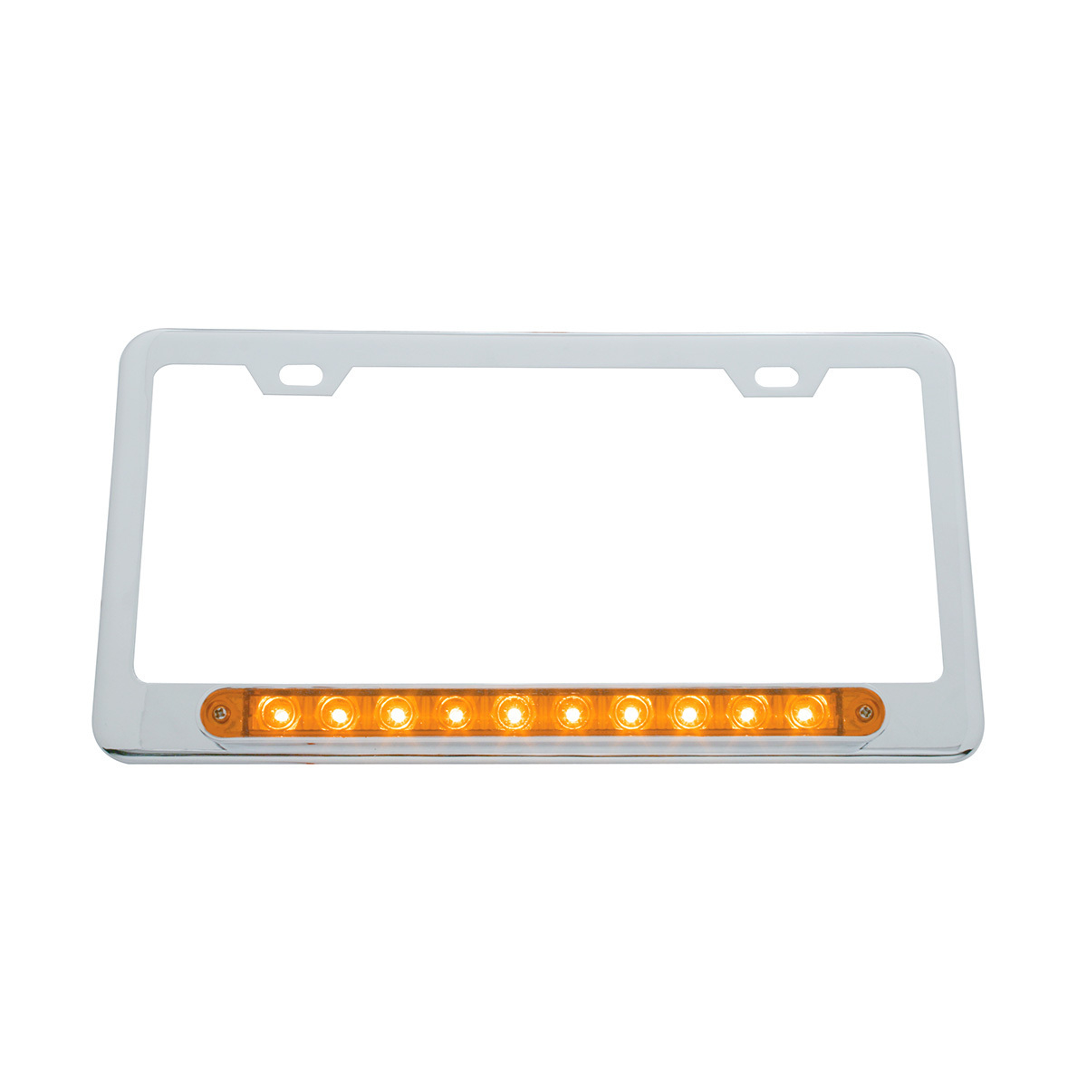 Chrome License Plate Frame With 10 LED 9" Light Bar - Amber LED/Amber Lens - Thumbnail 3