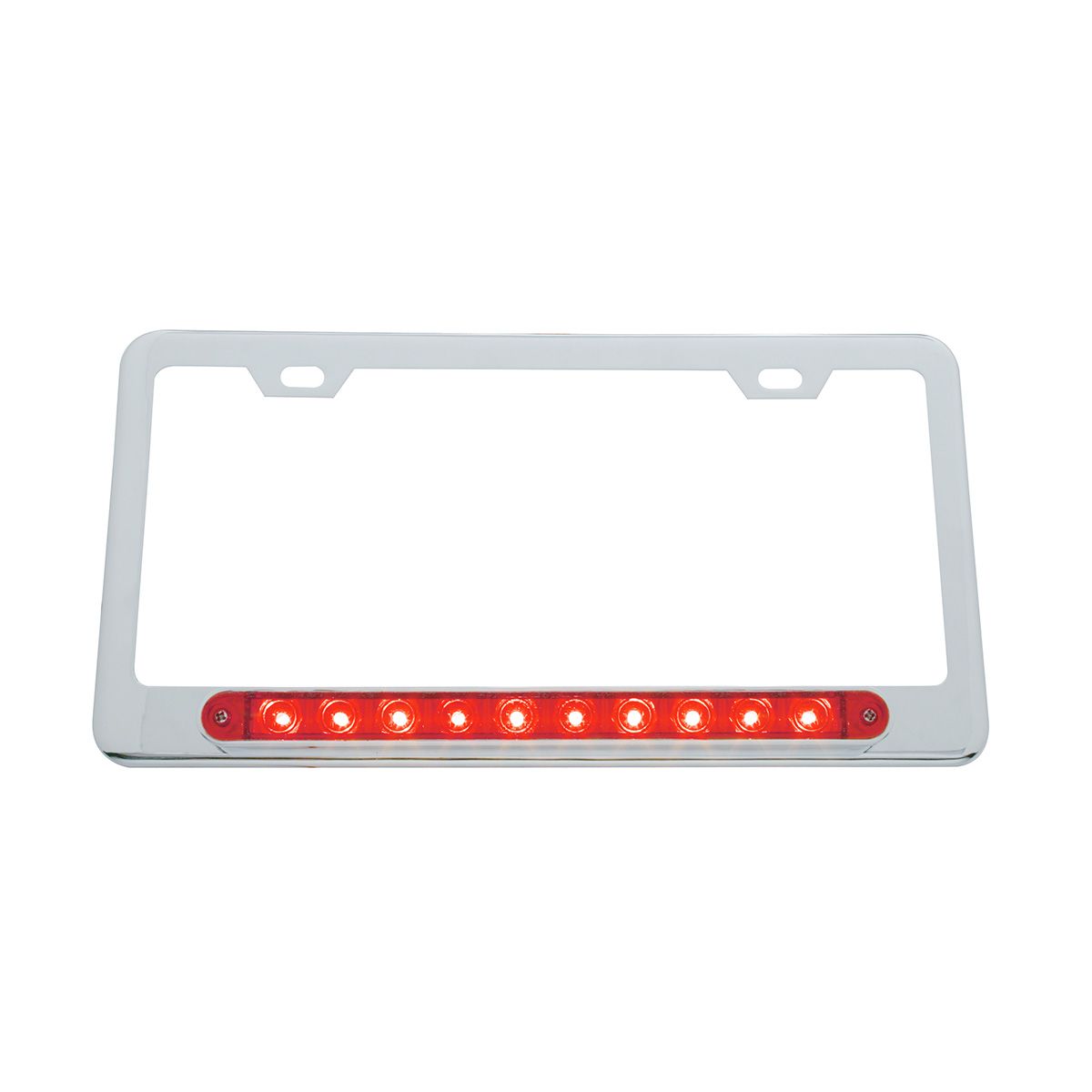 Chrome License Plate Frame With 10 LED 9" Light Bar - Red LED/Red Lens