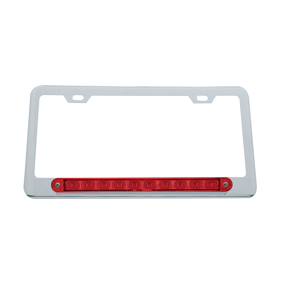 Chrome License Plate Frame With 10 LED 9" Light Bar - Red LED/Red Lens - Thumbnail 2