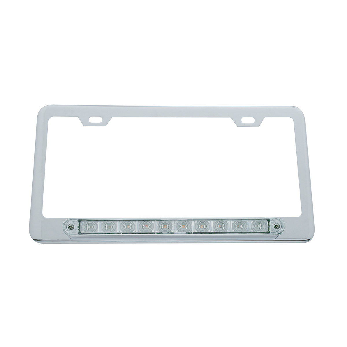 Chrome License Plate Frame With 10 LED 9" Light Bar - Amber LED/Clear Lens - Thumbnail 2