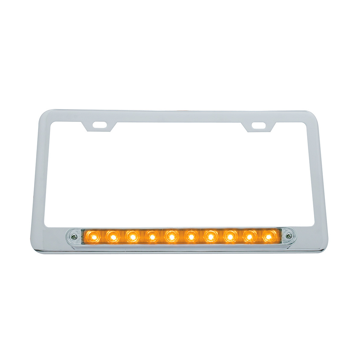 Chrome License Plate Frame With 10 LED 9" Light Bar - Amber LED/Clear Lens - Thumbnail 3