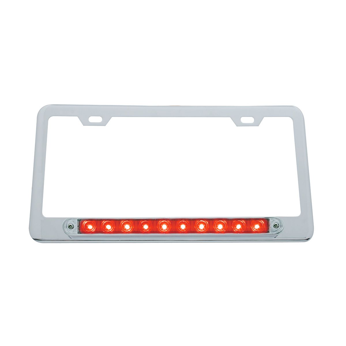 Chrome License Plate Frame With 10 LED 9" Light Bar - Red LED/Clear Lens