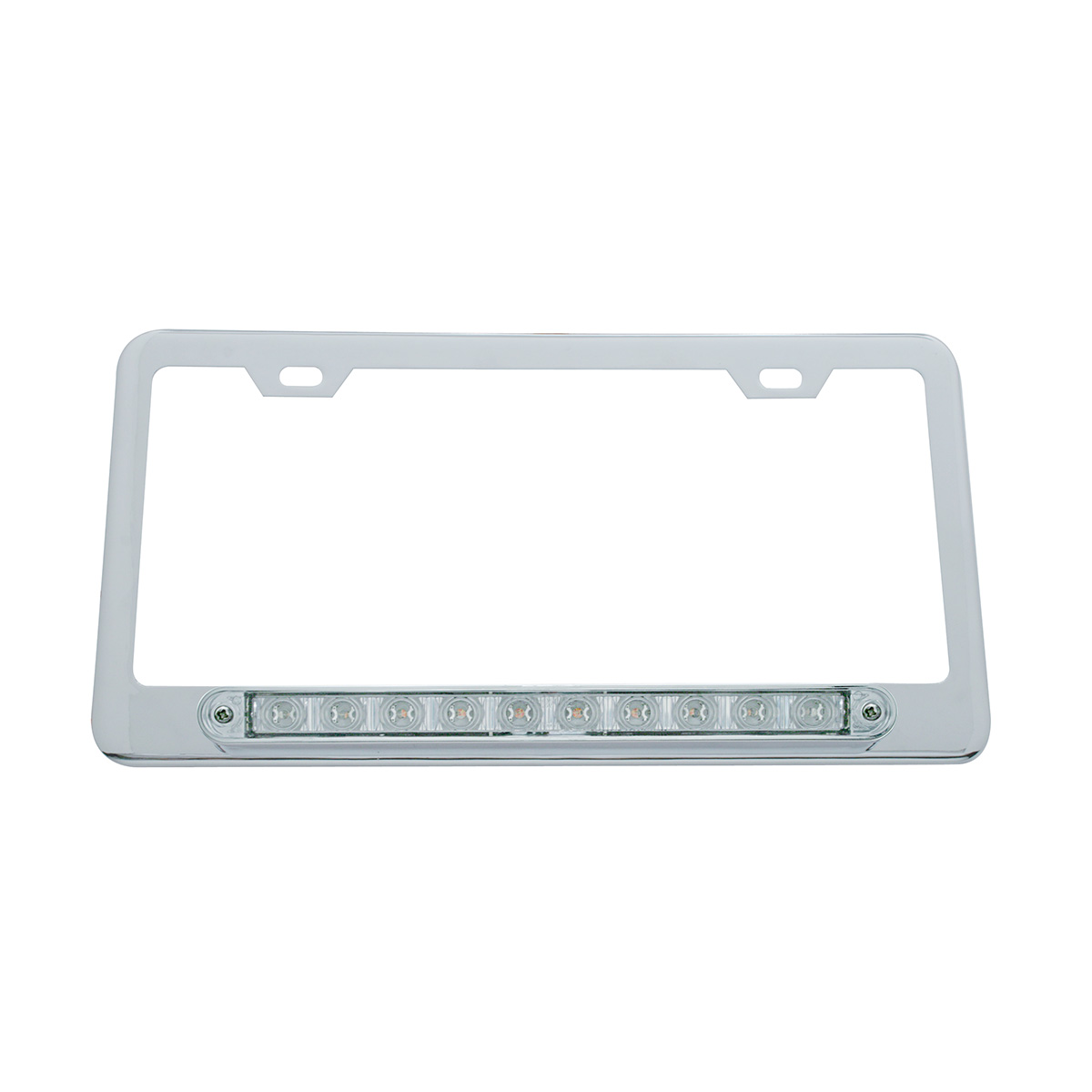Chrome License Plate Frame With 10 LED 9" Light Bar - Red LED/Clear Lens - Thumbnail 2