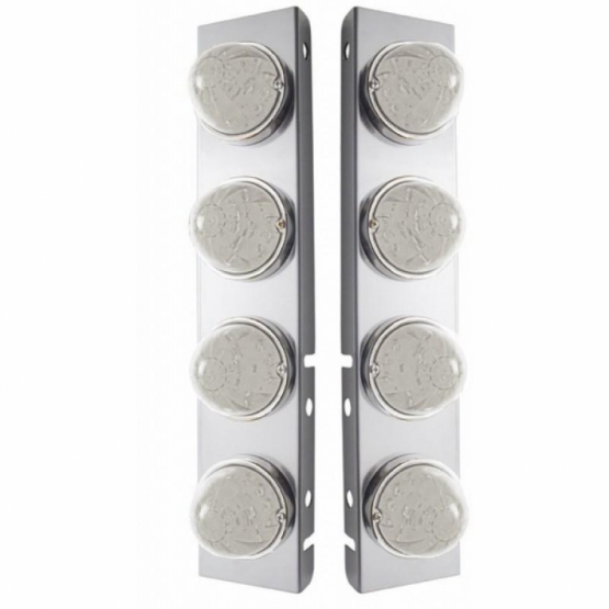 SS Front Air Cleaner Bracket With 8X 17 Amber LED Hi/Lo Watermelon Lights & SS Bezels For Peterbilt-Clear Lens