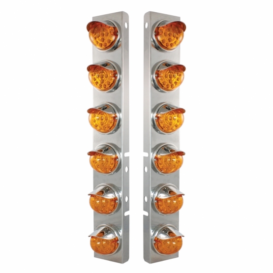 SS Front Air Cleaner Bracket With 12X 17 Amber LED Reflector Lights & SS Visors For Peterbilt-Amber Lens