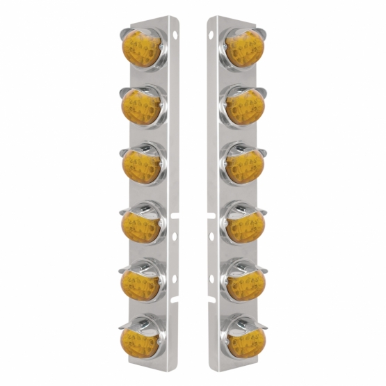 SS Front Air Cleaner Bracket With 12X 17 Amber LED Reflector Watermelon Lights & SS Visors For Peterbilt-Amber Lens