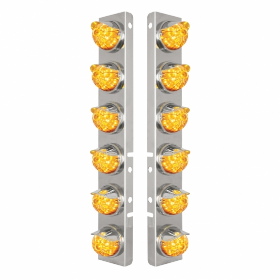 SS Front Air Cleaner Bracket W/12X 17 Amber LED Watermelon Lights & SS Visors For Peterbilt-Amber Lens