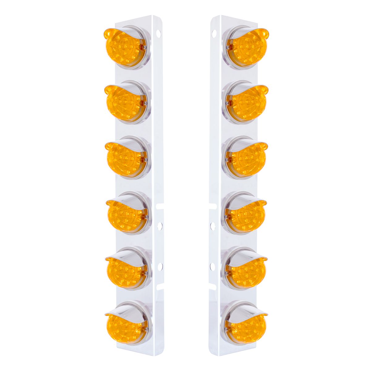SS Front Air Cleaner Bracket With 12X 17 Amber LED Dual Function Reflector Lights & SS Visors For Peterbilt-Amber Lens