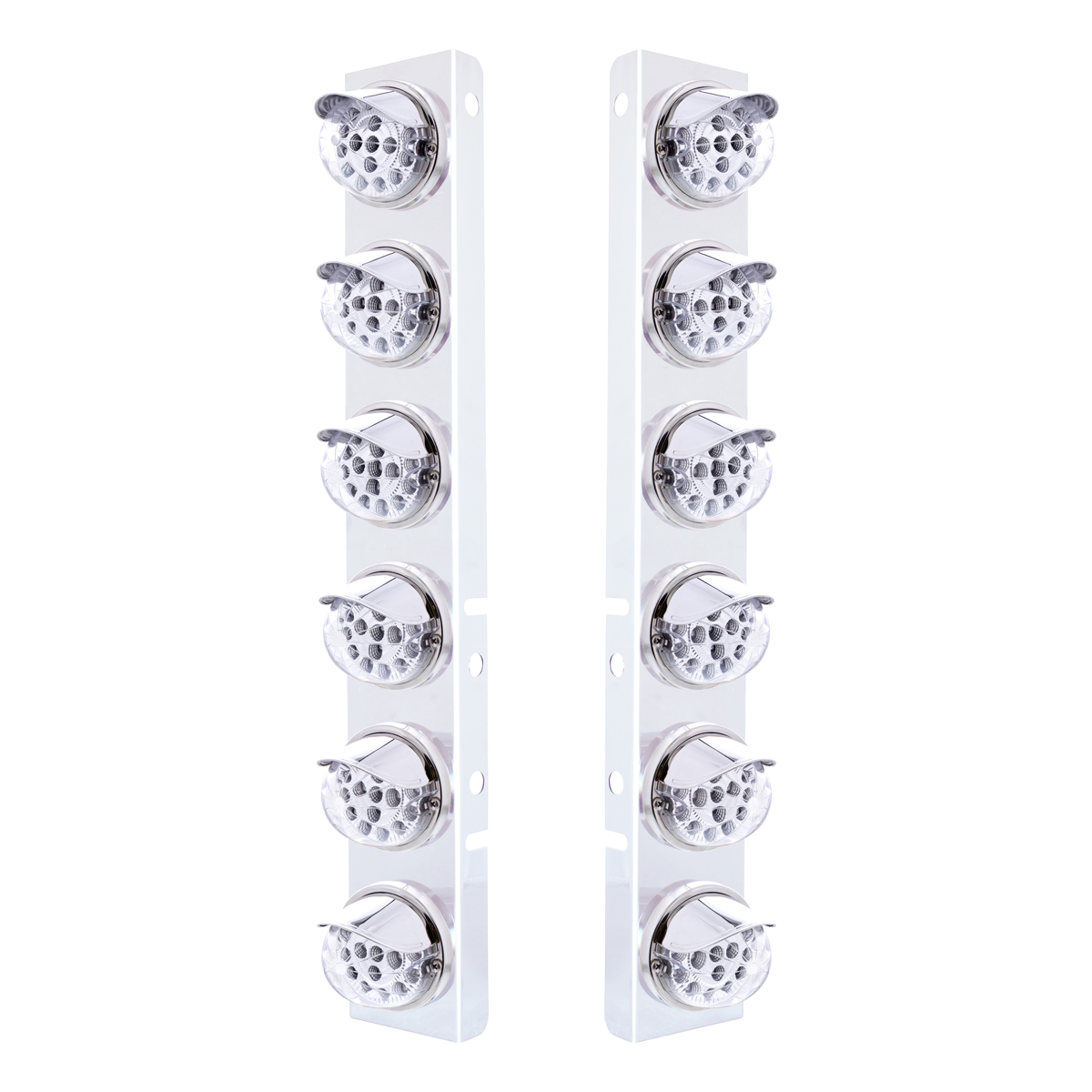 SS Front Air Cleaner Bracket With 12X 17 Amber LED Dual Function Reflector Lights & SS Visors For Peterbilt-Clear Lens - Thumbnail 2