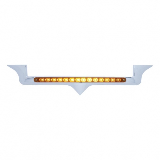 Chrome Hood Emblem Trim With 14 LED Light Bar For Kenworth - Amber LED/Amber Lens