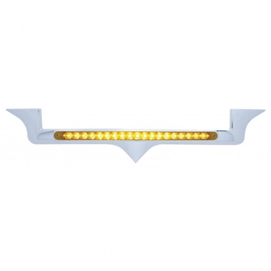 Chrome Hood Emblem Trim With 19 LED Reflector Light Bar For Kenworth - Amber LED/Amber Lens - Thumbnail 2