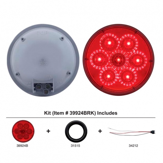7 LED 4" Round Reflector Light Kit (Stop, Turn & Tail) - Red LED/Red Lens