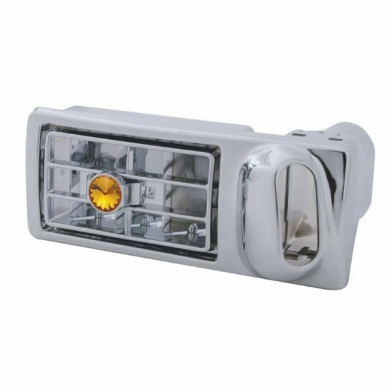 Chrome Plastic A/C Vent With Color Crystal For 2002-2005 Kenworth - Amber Crystal - Passenger