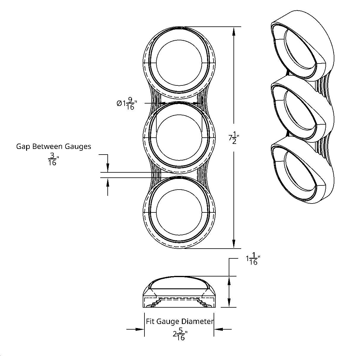 3 Gauge Cluster Bezel With Visor For Peterbilt (2005 & Older)- Vertical - Thumbnail 2