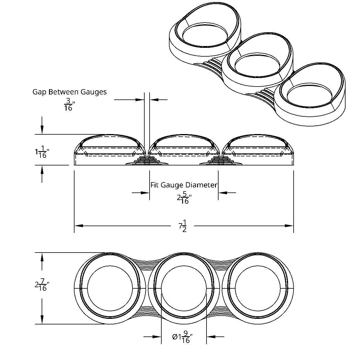 3 Gauge Cluster Bezel With Visor For Peterbilt (2005 & Older)- Horizontal - Thumbnail 3