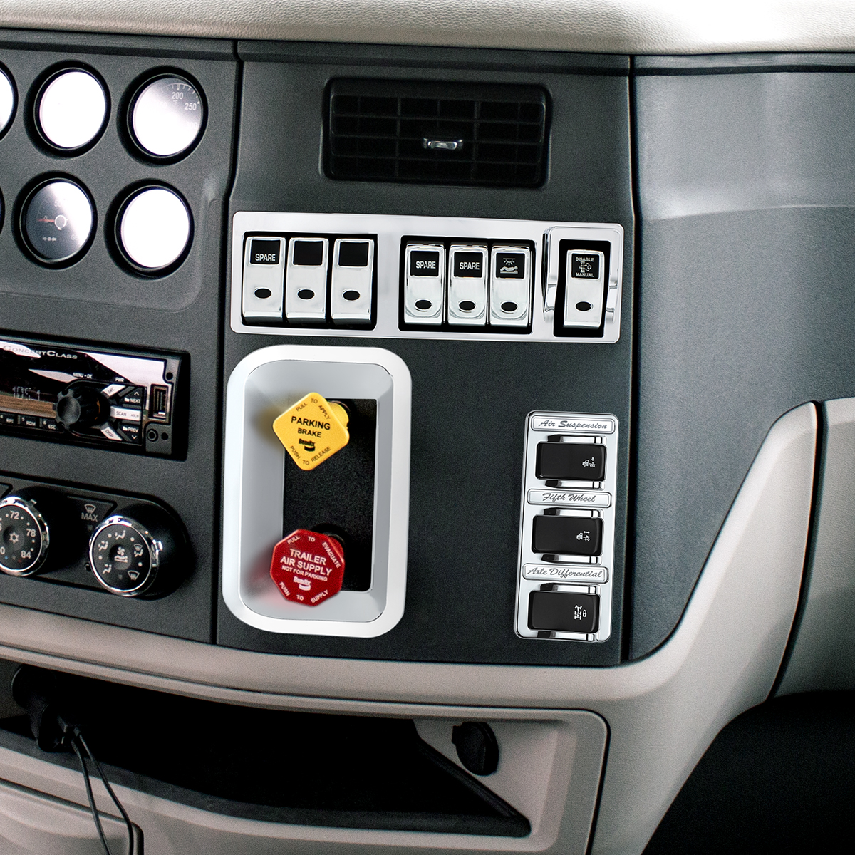 Chrome 3-Rocker Switch Cover For Peterbilt 579 (2012-2019) & 567 (2014-2019)- 3 Switches - Thumbnail 5