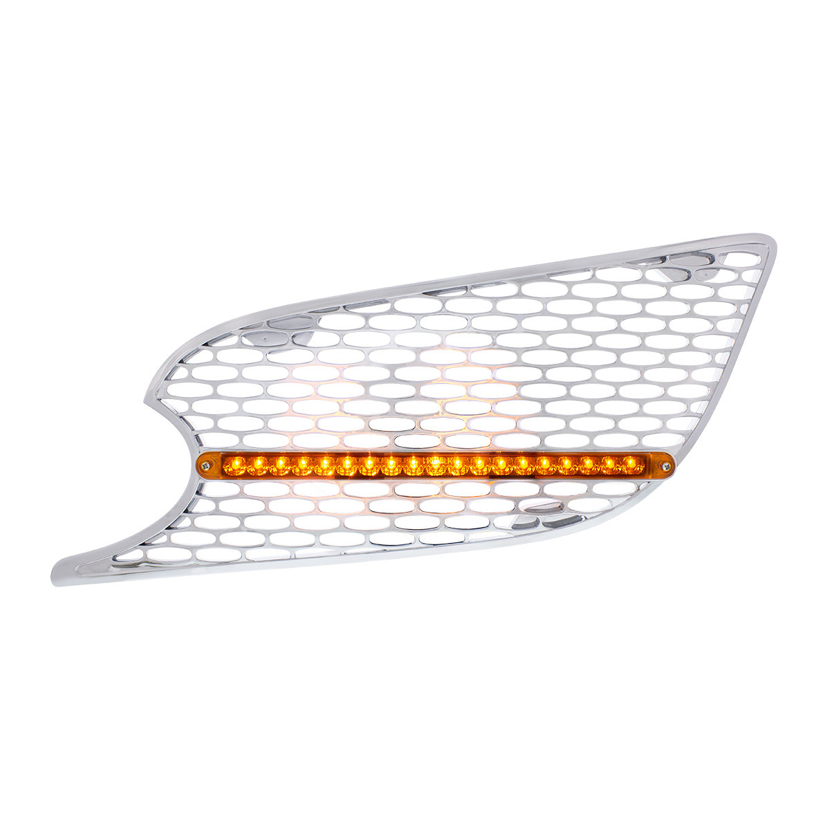 Chrome Air Intake Grille W/Reflector LED Light For 2012-2021 Peterbilt 579 (Driver) - Amber LED/Amber Lens - Thumbnail 5