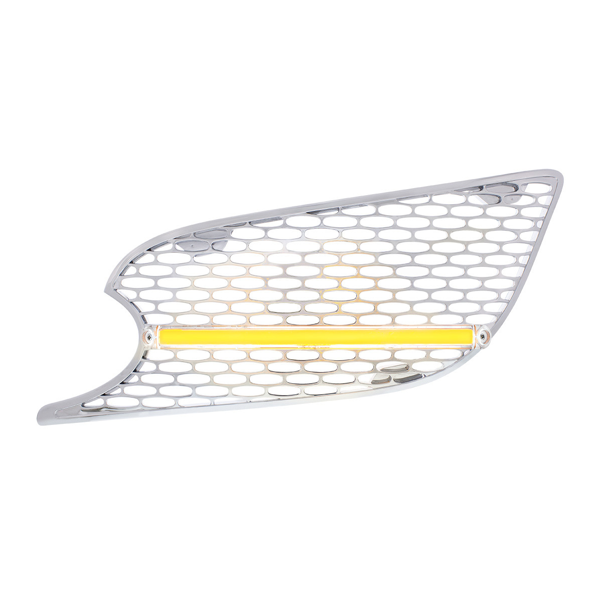 Chrome Air Intake Grille With LED GloLight For 2012-2021 Peterbilt 579 (Driver) - Amber LED/Clear Lens - Thumbnail 5