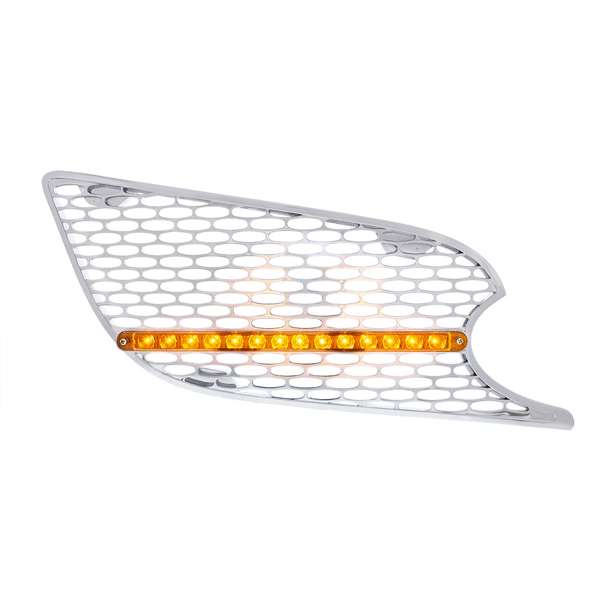 Chrome Air Intake Grille With LED Light For 2012-2021 Peterbilt 579 (Passenger) - Amber LED/Amber Lens - Thumbnail 5