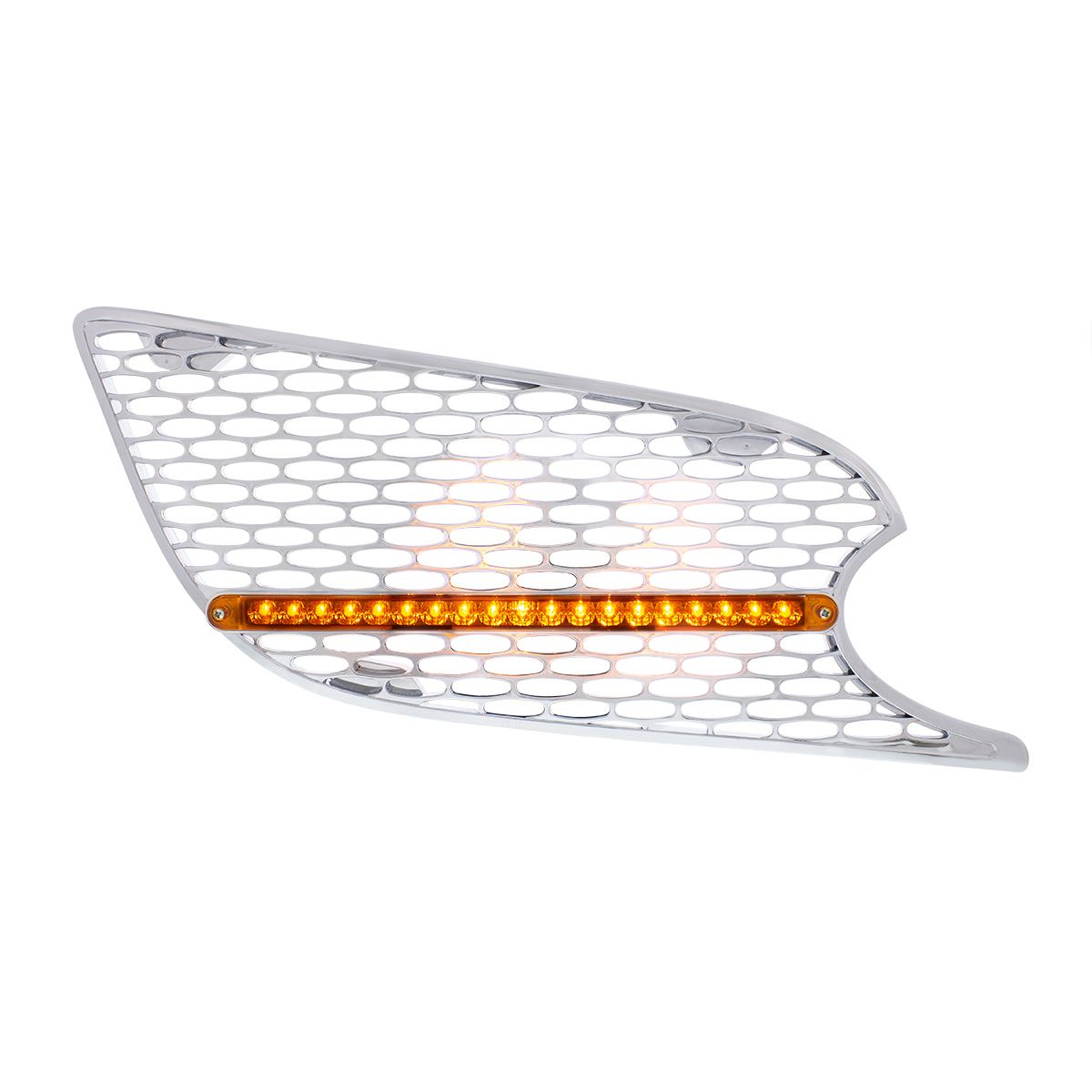 Chrome Air Intake Grille W/Reflector LED Light For 2012-2021 Peterbilt 579 (Passenger) - Amber LED/Amber Lens