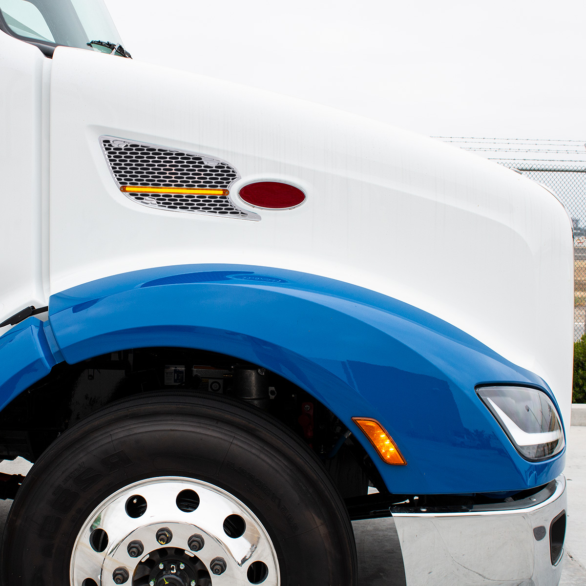 Chrome Air Intake Grille With LED GloLight For 2012-2021 Peterbilt 579 (Passenger) - Amber LED/Amber Lens - Thumbnail 6