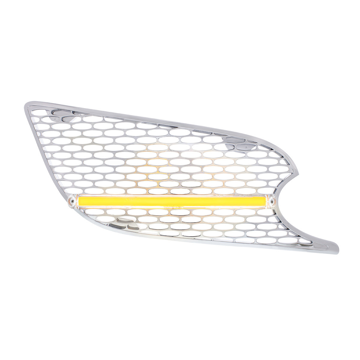 Chrome Air Intake Grille With LED GloLight For 2012-2021 Peterbilt 579 (Passenger) - Amber LED/Clear Lens - Thumbnail 5