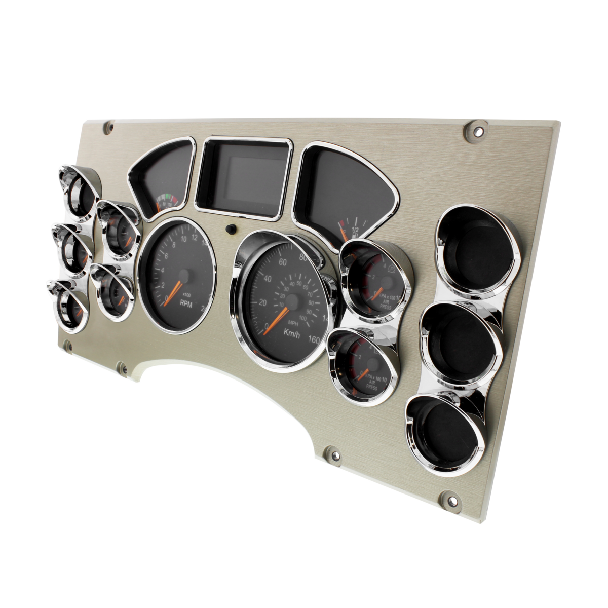 Chrome Small 3-Gauge Bezel With Visor For Mack - Thumbnail 3